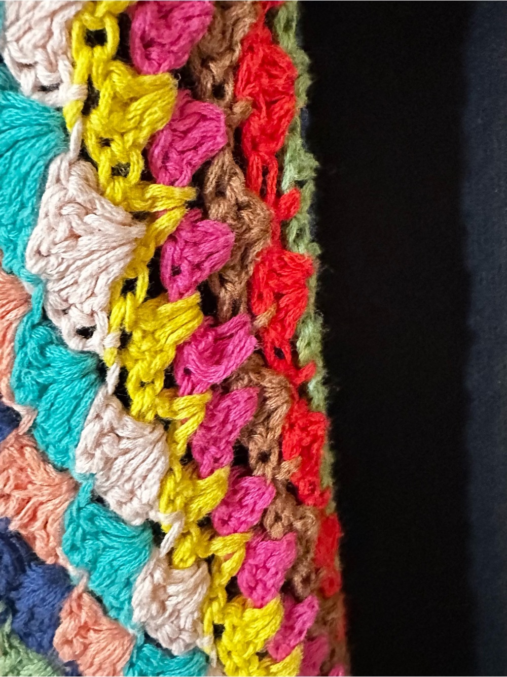 Black Open-Front Cardigan with Multicolor Crochet Trim - Picture 3 of 7
